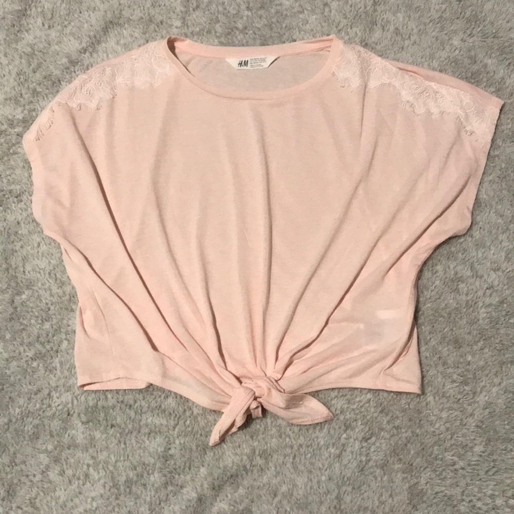 pink with lace front knot shirt from H&M